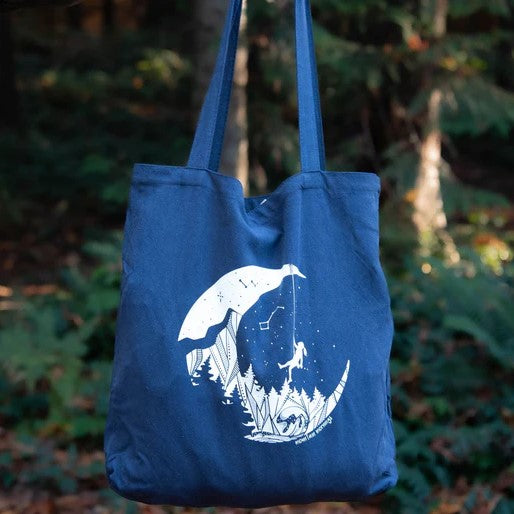 Reusable Tote Bag - Moon & Climber by Mountain Mornings (Navy Blue)