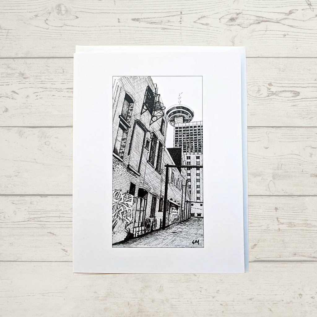 Greeting Card - The Outlook Tower & Alleyway "Vancouver B.C." by Elaine Morrow