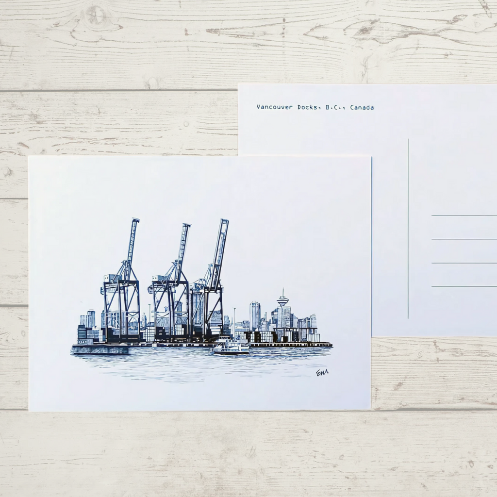 Postcard -  Docks "Vancouver B.C." by Elaine Morrow