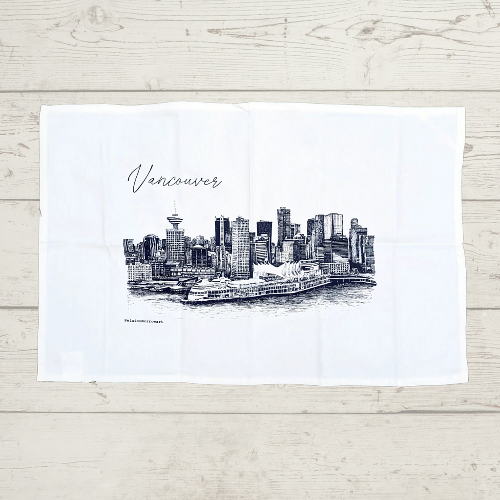 Printed Tea Towel - Canada Place "Vancouver, B.C." by Elaine Morrow