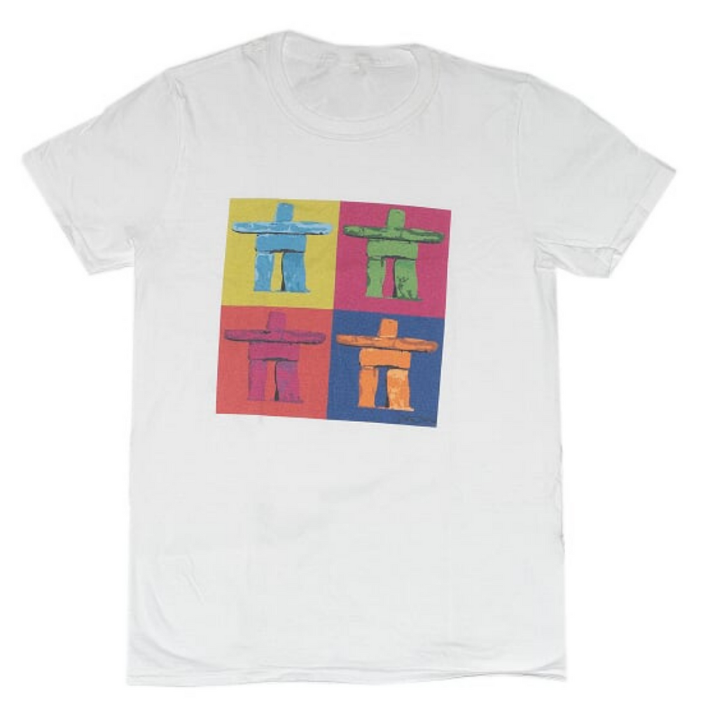 Men's T-Shirt - Pop Inukshuk by Justin LeRose - White - Pop - Art - Original - Design - BC - Cotton - Gift - All Good Things From BC - Whistler