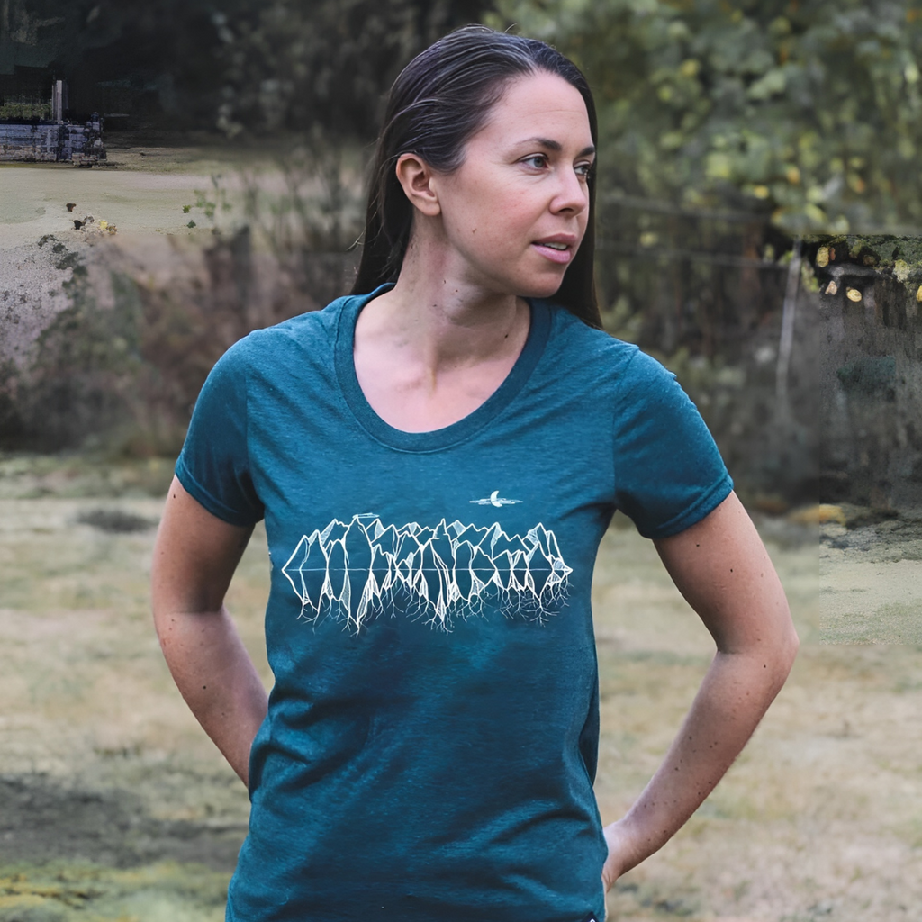 Women's T-Shirt - Mountain Roots by Kindred Coast (Heather Green)