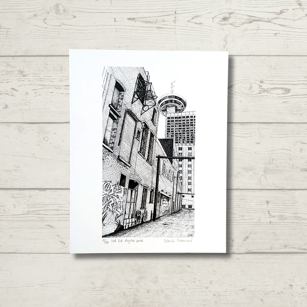 Wall Art Print - The Outlook Tower & Alleyway "Vancouver B.C." by Elaine Morrow (8x11, Paper, Limited Edition)