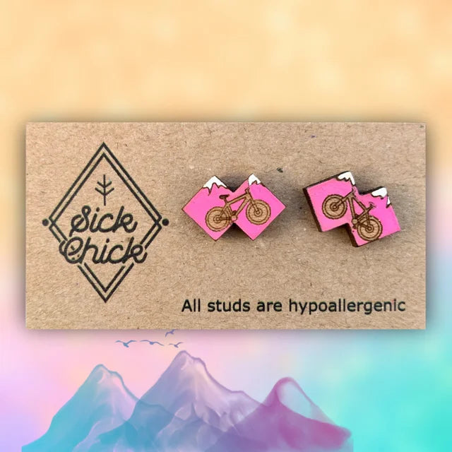 Wood Earrings - Studs - Bikes by Sick Chick