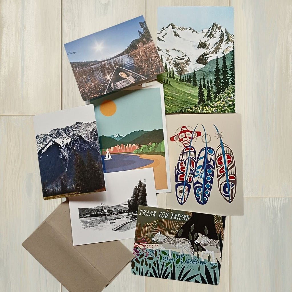 BC art greeting cards by local and Indigenous artists curated in British Columbia