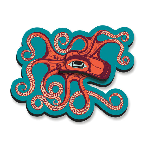 3D Fridge Magnet - Octopus (Nuu) by Ernest Swanson (Stlaay hlang'laas)-Magnet-Native Northwest-[fridge magnets-[decorative fridge magnets]-[souvenir fridge magnets]-All The Good Things From BC