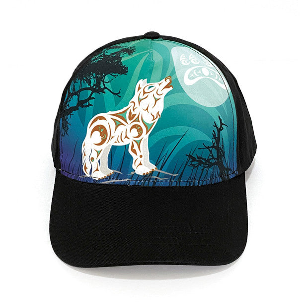 Adjustable Baseball Cap - Howling Wolf by Darrel Tusq'anum Thorne-Hat-Native Northwest-[cool snap back hat]-[native design hat]-[nice snap back hat men]-All The Good Things From BC