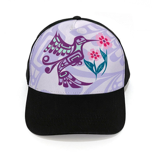 Adjustable Baseball Cap - Native Northwest - Hummingbird by Francis Dick Indigenous - Kwakwaka’wakw - Hat - Black - Purple - Gift