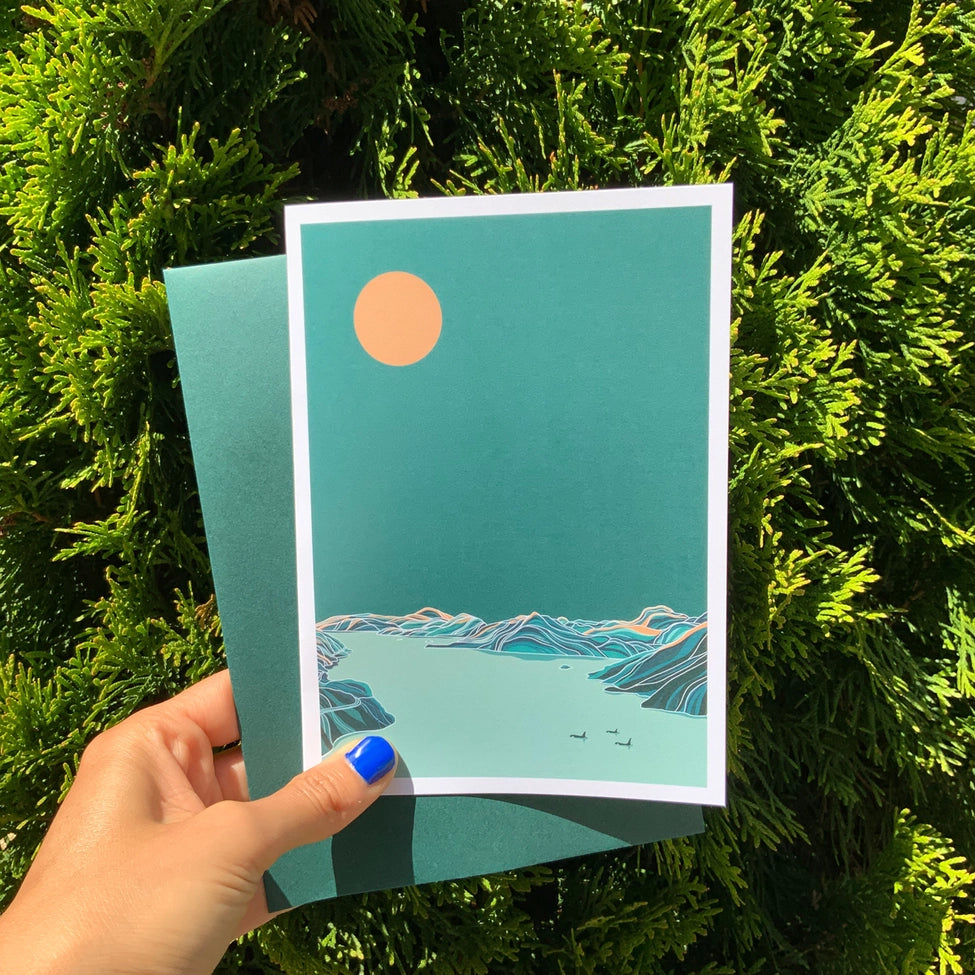 Art Greeting Card - Howe Sound near Squamish, B.C. by Ivivid Design (Emerald)-Greeting Card-Ivi Design-[art greeting card]-[illustrated greeting card]-[BC artist greeting card]-All The Good Things From BC