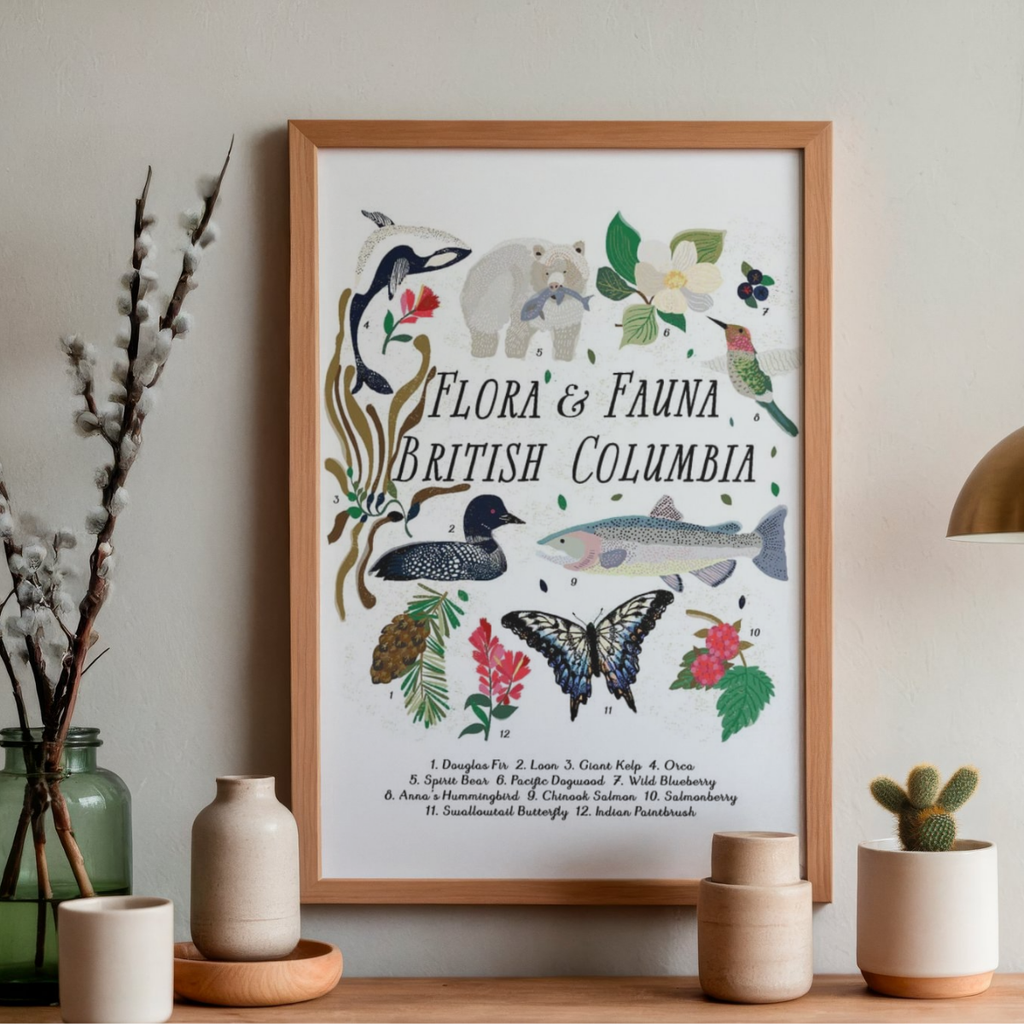 BC Wall Art Print - Flora & Fauna of British Columbia by Anja Jane (Large Paper Art Print)-Paper Art Print-Anja Jane-[BC Wall Art Prints]-[BC artist prints]-[illustrated art print]-All The Good Things From BC