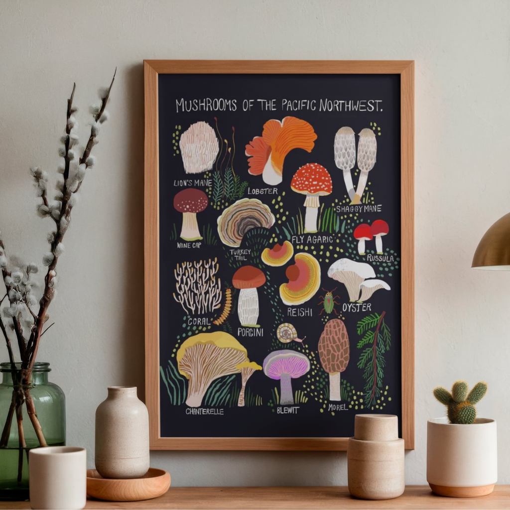 BC Wall Art Print - Mushrooms by Anja Jane (Large Paper Art Print)-Paper Art Print-Anja Jane-[BC Wall Art Prints]-[BC artist prints]-[illustrated art print]-All The Good Things From BC