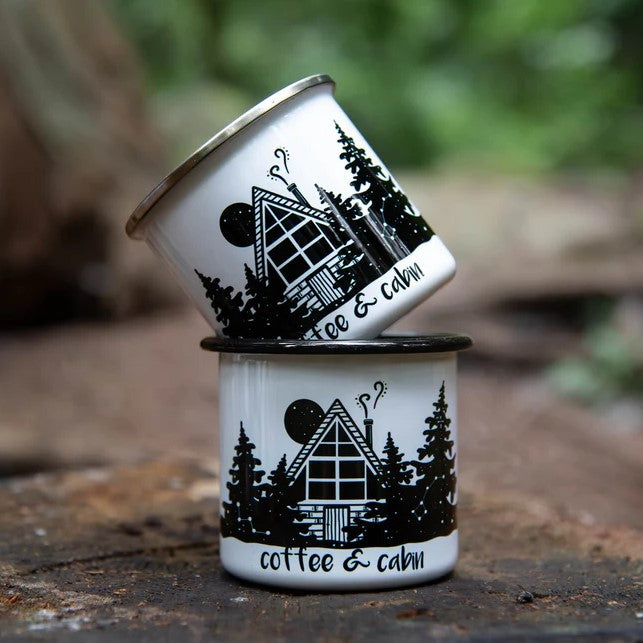 Camping Mug - Coffee & Cabin by Mountain Mornings-Enamel Mug-Mountain Mornings-[best local gift british columbia]-[camping cup]-[unique local gift vancouver]-All The Good Things From BC