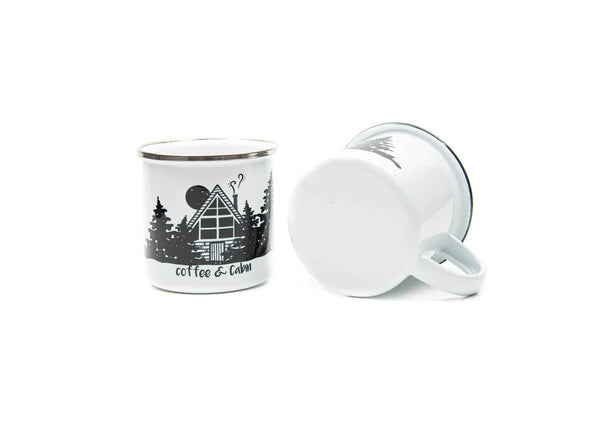 Camping Mug - Coffee & Cabin by Mountain Mornings-Enamel Mug-Mountain Mornings-[adventure gift]-[made in canada]-[best local gift vancouver]-All The Good Things From BC