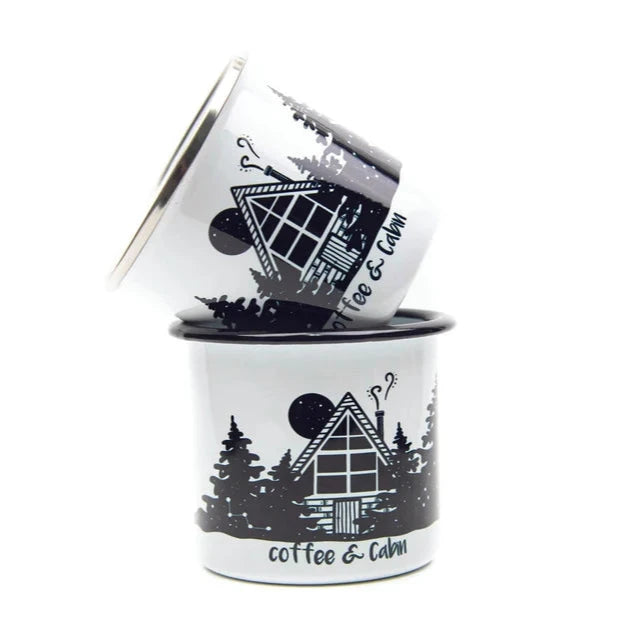 Camping Mug - Coffee & Cabin by Mountain Mornings-Enamel Mug-Mountain Mornings-[adventure gift]-[made in canada]-[best local gift vancouver]-All The Good Things From BC