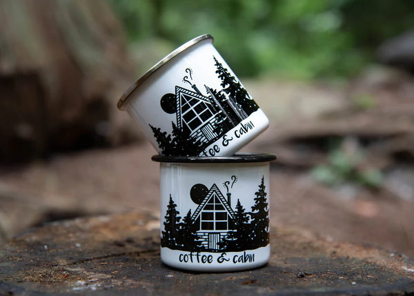 Camping Mug - Coffee & Cabin by Mountain Mornings-Enamel Mug-Mountain Mornings-[adventure gift]-[made in canada]-[best local gift vancouver]-All The Good Things From BC