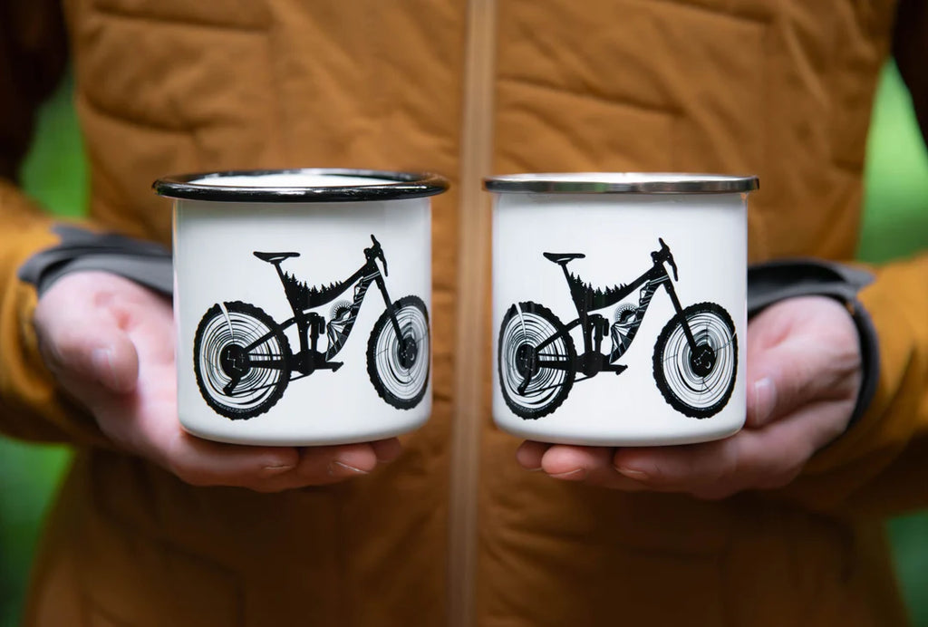 Camping Mug - Mountain Bike by Mountain Mornings-Enamel Mug-Mountain Mornings-[adventure gift]-[made in canada]-[best local gift vancouver]-All The Good Things From BC