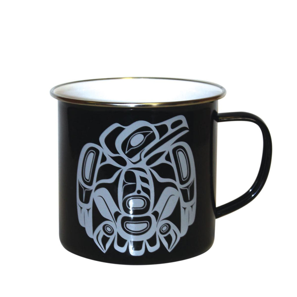 Camping Mug - Raven by Corey W. Moraes-Enamel Mug-Native Northwest-[camping cup]-[best local gift british columbia canada]-[authentic native designs]-All The Good Things From BC