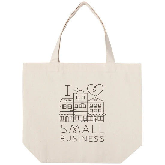 Canvas Tote Bag - I Love Small Business - Now Designs - DNC - Market - Local - Line Art - Designed in Canada - British Columbia - Shopping