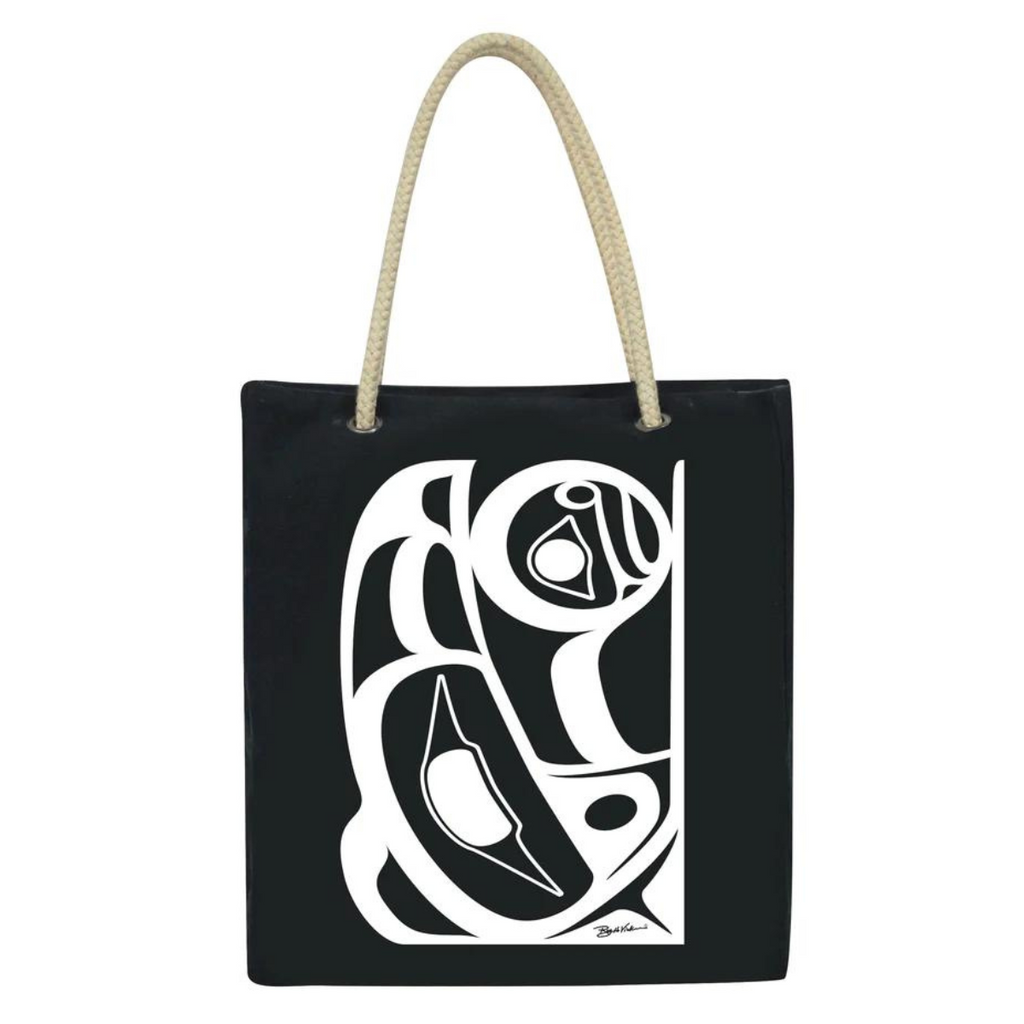 Canvas Tote Bag - Raven by Roy Henry Vickers - Indigenous Canada - Ts'msyen - Oscardo - Black - White - Shopping