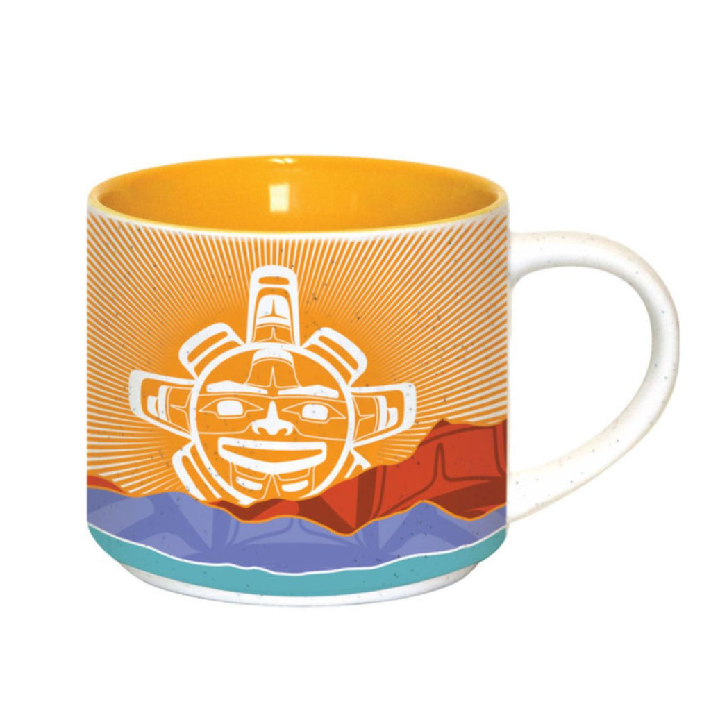 Colorful mug with a decorative design on a white background
