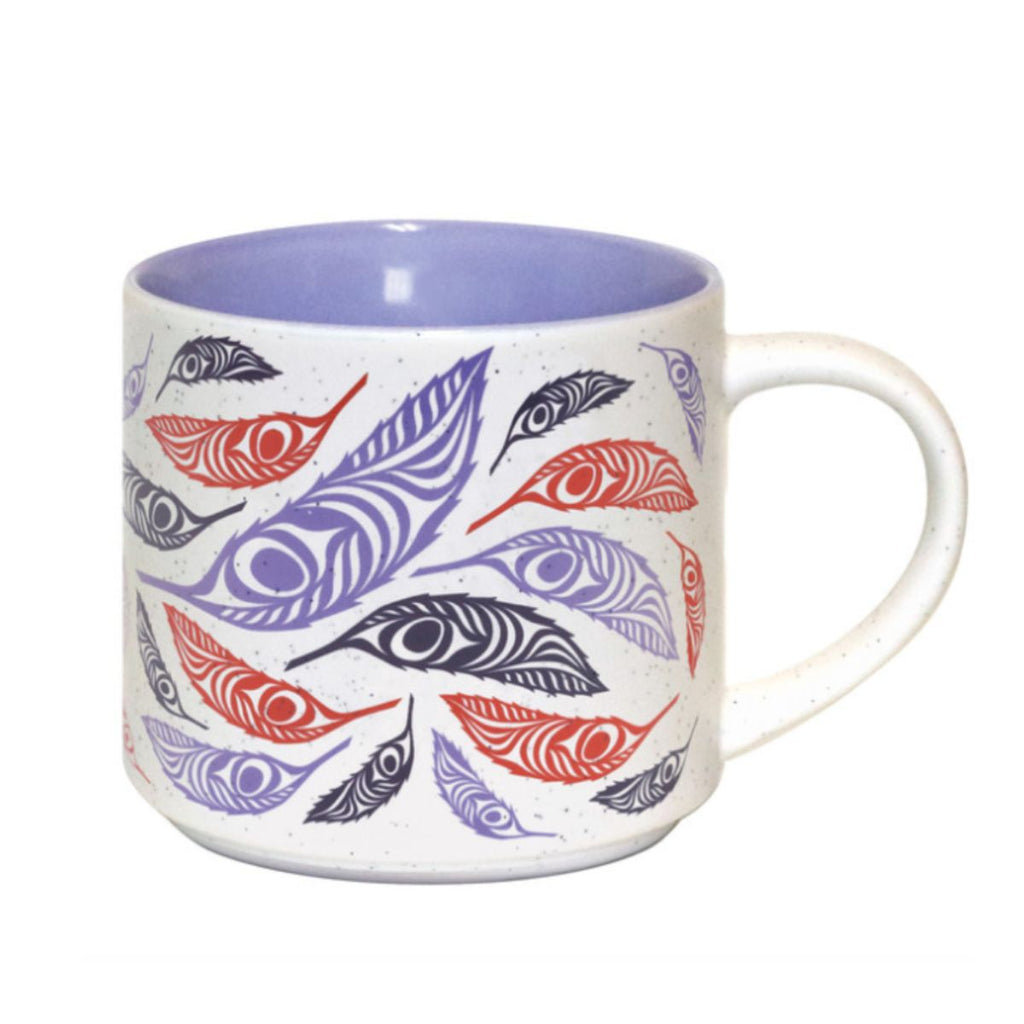 Ceramic Coffee Mug 16 oz - Feathers by Simone Diamond-Coffee Mug-Native Northwest-[ceramic coffee mug]-[indigenous art mug]-[BC gift]-All The Good Things From BC