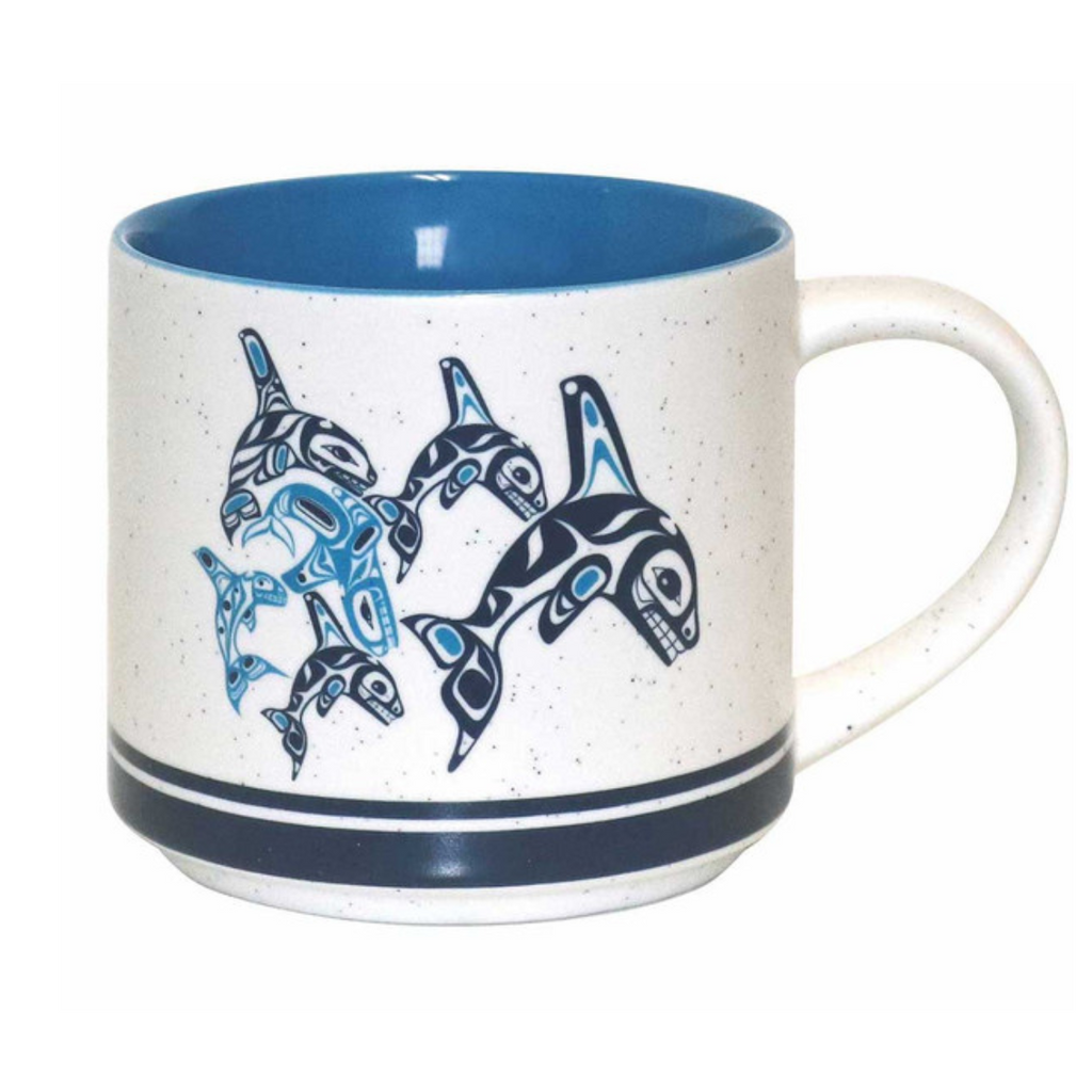 Ceramic Coffee Mug 16 oz - Orca Family by Paul Windsor-Coffee Mug-Native Northwest-[ceramic coffee mug]-[indigenous art mug]-[BC gift]-All The Good Things From BC