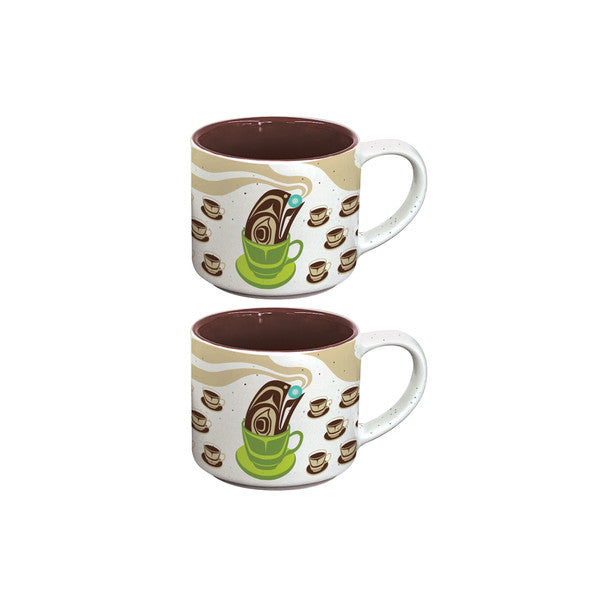 Ceramic Espresso Cup Set of 2 - Raven Steals The Light in a Coffee Mug by Ysakw (Shelly Samuels)-Espresso Cup-Native Northwest-[ceramic espresso cup set of 2]-[stackable espresso cups]-[BC gifts for coffee lovers]-All The Good Things From BC