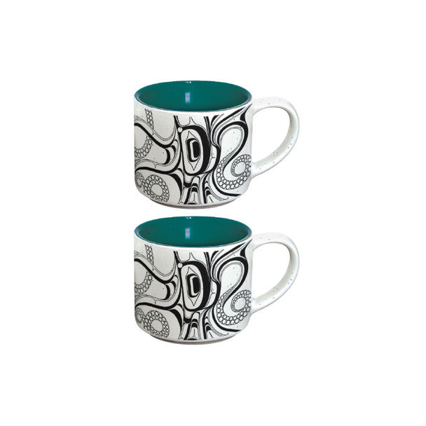 Ceramic Espresso Cup Set of 2 - Octopus (Nuu) by Ernest Swanson (Stlaay hlang'laas)-Espresso Cup-Native Northwest-[ceramic espresso cup set of 2]-[stackable espresso cups]-[BC gifts for coffee lovers]-All The Good Things From BC