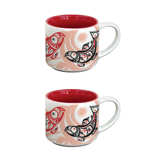 Ceramic Espresso Cup Set of 2 - Salmon by Corey Bulpitt (Ta’kiid Aayaa)-Espresso Cup-Native Northwest-[ceramic espresso cup set of 2]-[stackable espresso cups]-[BC gifts for coffee lovers]-All The Good Things From BC