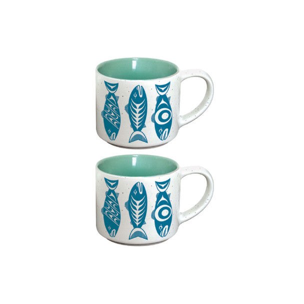 Ceramic Espresso Cup Set of 2 - Salmon in the Wild by Simone Diamond-Espresso Cup-Native Northwest-[ceramic espresso cup set of 2]-[stackable espresso cups]-[BC gifts for coffee lovers]-All The Good Things From BC