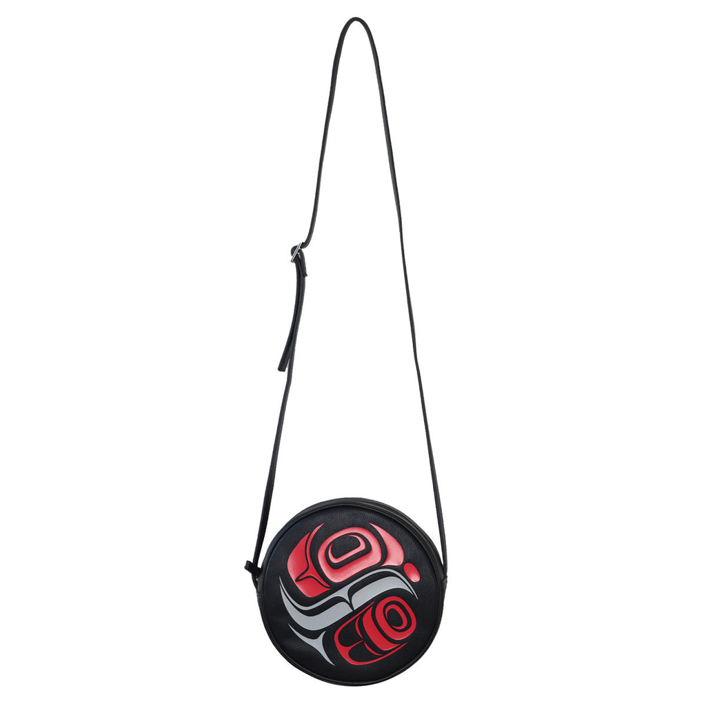 Circle Crossbody Bag - Whale by Ryan Cranmer - indigenous - Kwakwaka'wakw - Namgis - black - red - strap - leather - modern - Native Northwest - All The Good Things From BC