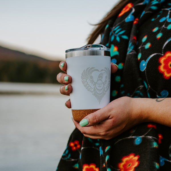 Coffee Travel Mug 12 oz - Healing From Within by Francis Horne Sr.-Travel Mug-Native Northwest-[travelling mug]-[authentic native design canada]-[insulated coffee tumblers]-All The Good Things From BC