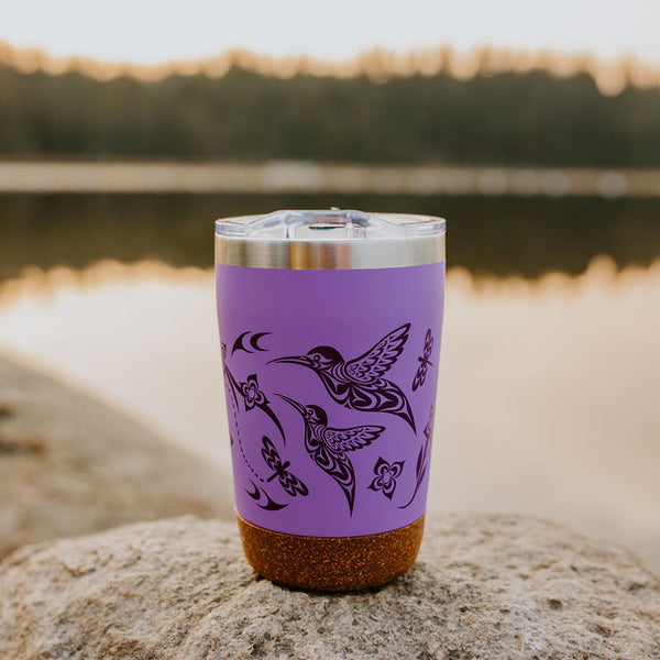 Coffee Travel Mug 12 oz - Hummingbird by Simone Diamond-Travel Mug-Native Northwest-[travelling mug]-[authentic native design canada]-[insulated coffee tumblers]-All The Good Things From BC