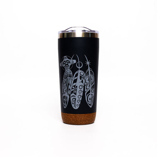 Coffee Travel Mug 20 oz - Salmon Life Cycle by Paul Windsor-Travel Mug-Native Northwest-[travelling mug]-[authentic native design canada]-[insulated coffee tumblers]-All The Good Things From BC