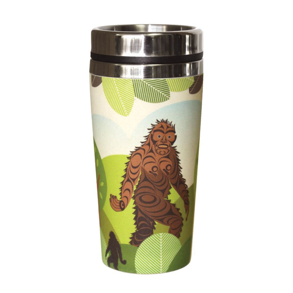 Coffee Travel Mug - Sasquatch by Francis Horne Sr.-Travel Mug-Native Northwest-[travelling mug]-[authentic native design canada]-[insulated coffee tumblers]-All The Good Things From BC