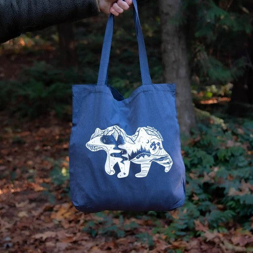 Reusable Tote Bag - Roaming Bear by Mountain Mornings (Navy Blue)