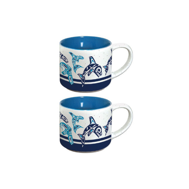 Espresso Mug Set - Orca Family by Paul Windsor-White Mug-Native Northwest-[best gift from bc cnada]-[best coffee mugs]-[perfect employee gift]-All The Good Things From BC