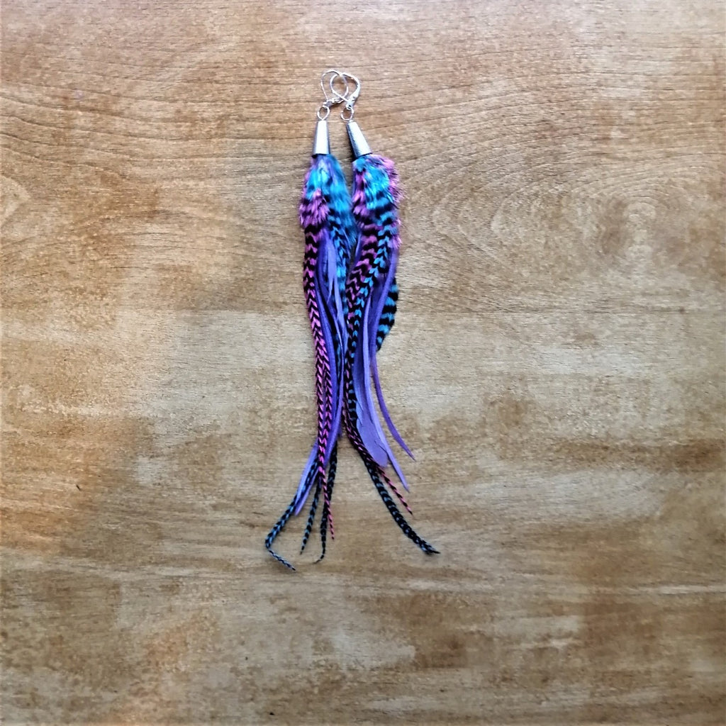 Feather Earrings - Medium - #2-Earrings-Rock The Feather-[boho feather earrings]-[made in bc]-[best feather earring]-All The Good Things From BC