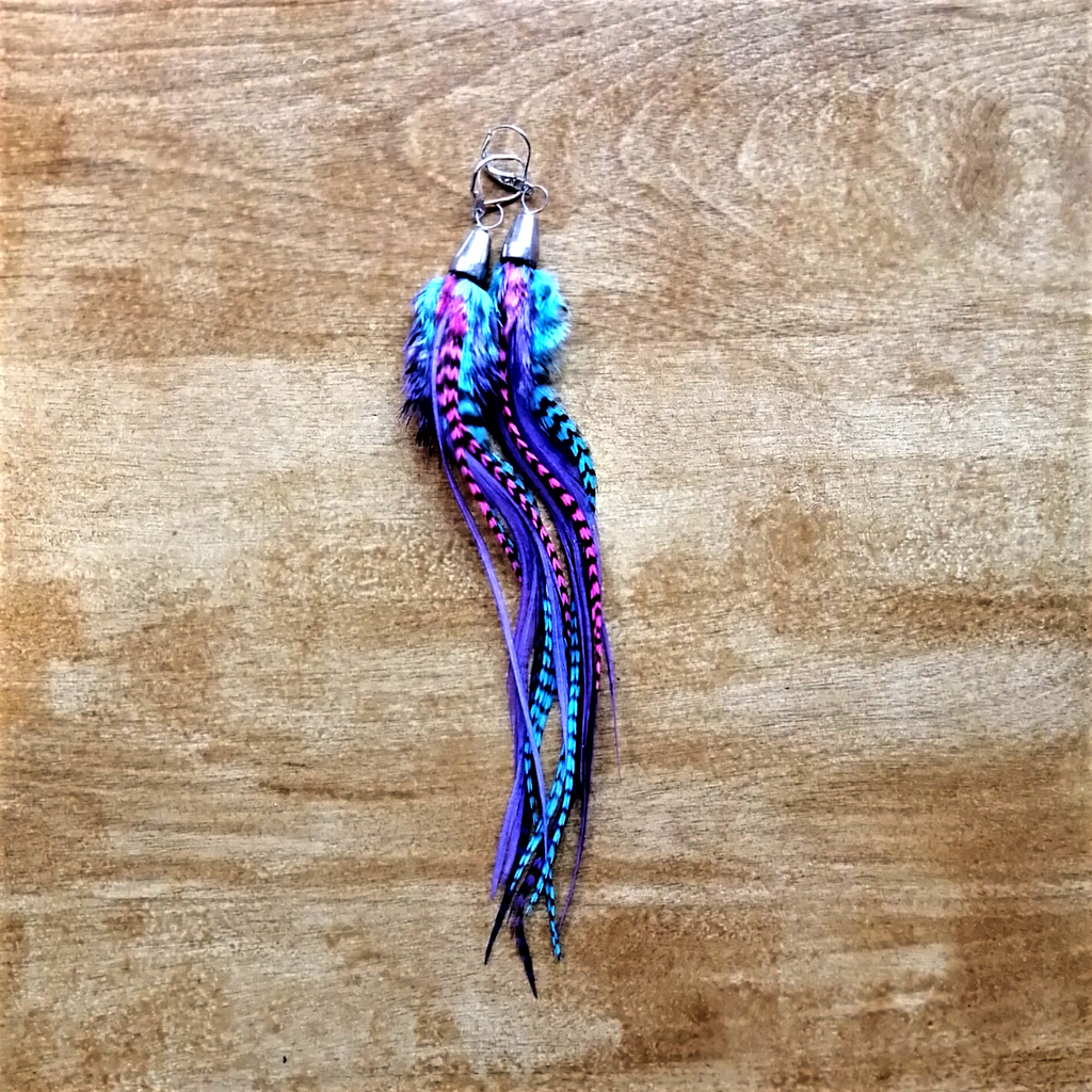 Feather Earrings- Short - #1-Earrings-Rock The Feather-[boho feather earrings]-[made in bc]-[best feather earring]-All The Good Things From BC