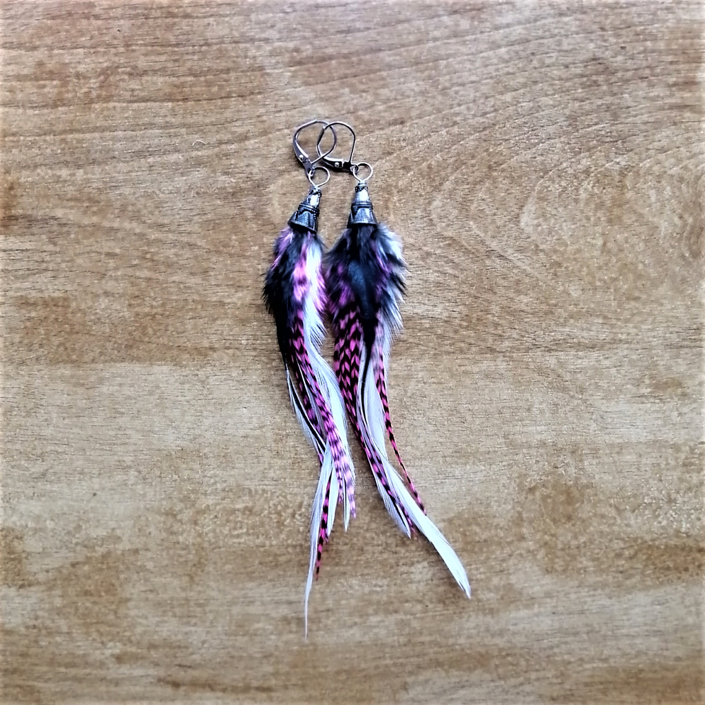Feather Earrings- Short - #5-Earrings-Rock The Feather-[boho feather earrings]-[made in bc]-[best feather earring]-All The Good Things From BC