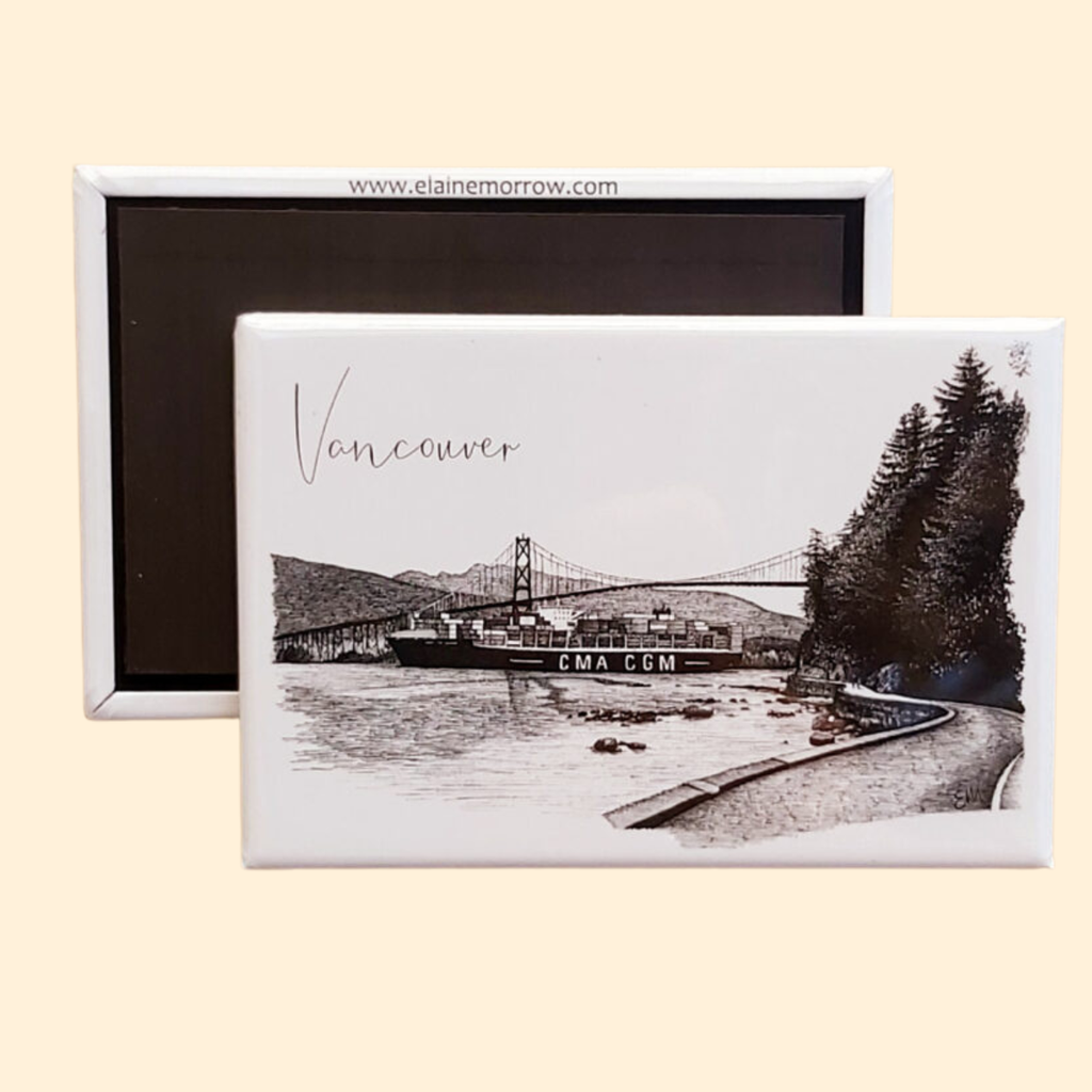 Fridge Magnet - Lionsgate Bridge in Vancouver, B.C. by Elaine Morrow-Magnet-Elaine Morrow Art-[fridge magnets-[decorative fridge magnets]-[souvenir fridge magnets]-All The Good Things From BC