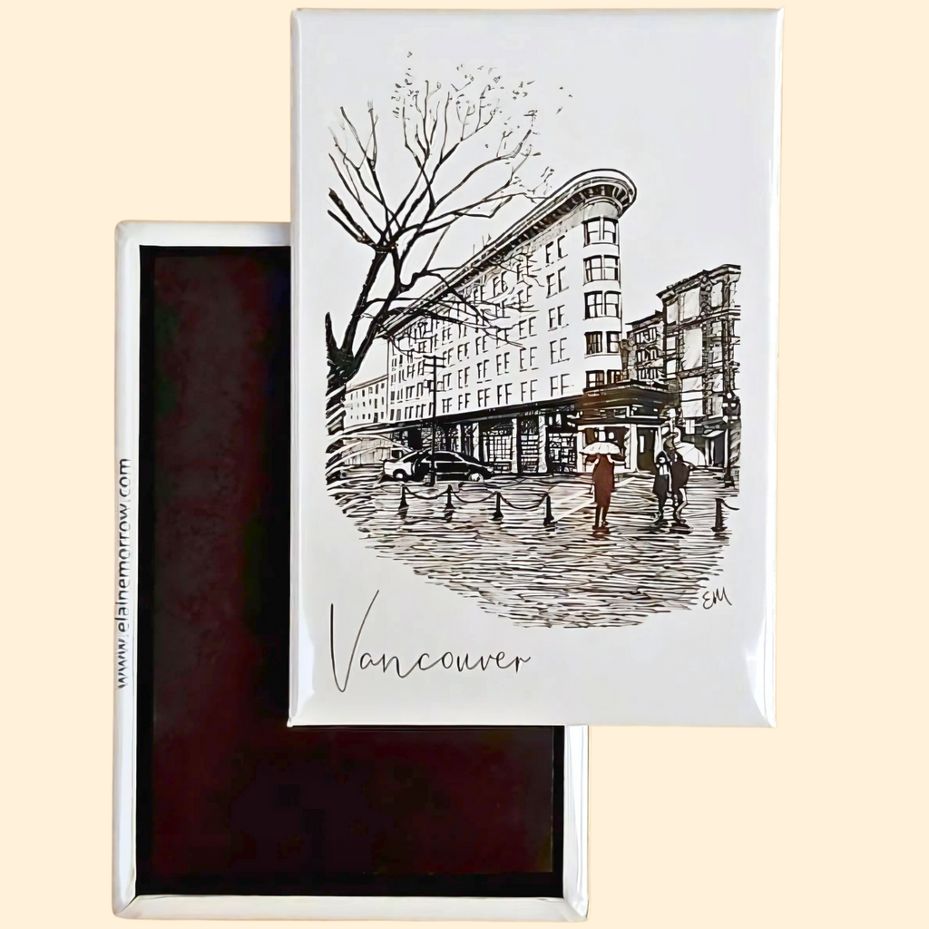 Fridge Magnet - Powel Street near Gastown in Vancouver, B.C. by Elaine Morrow-Magnet-Elaine Morrow Art-[fridge magnets-[decorative fridge magnets]-[souvenir fridge magnets]-All The Good Things From BC