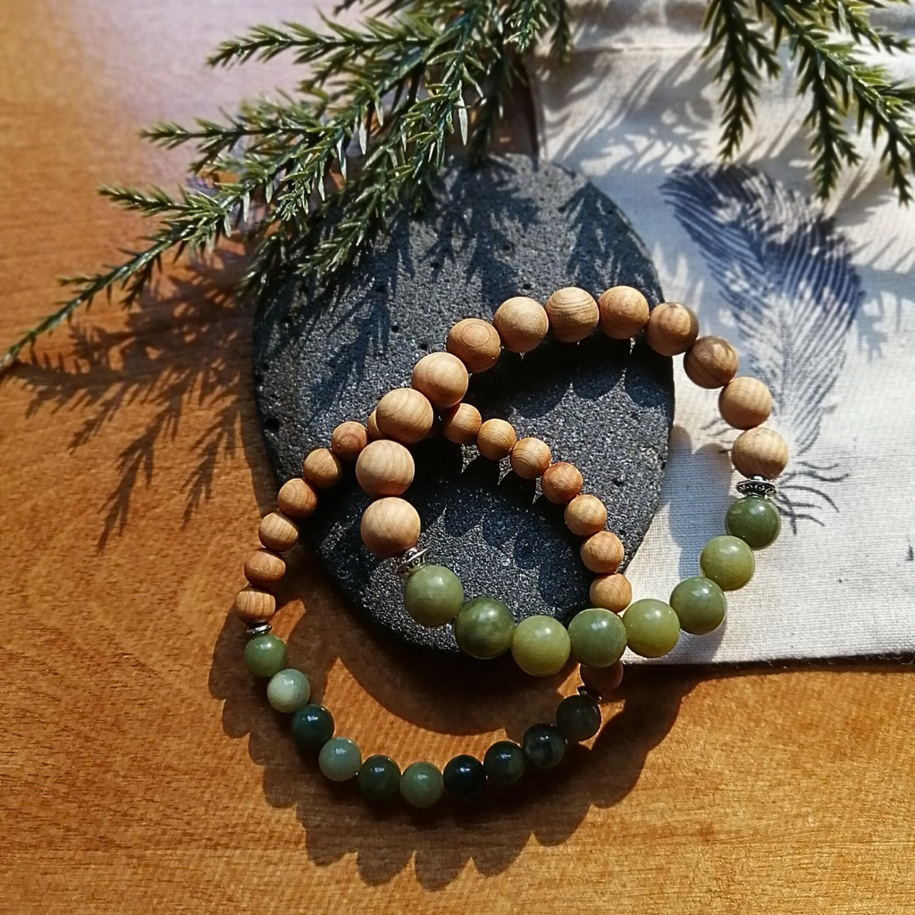 Healing Bracelet - Canadian Jade & West Coast Cedar Wood (small beads)
