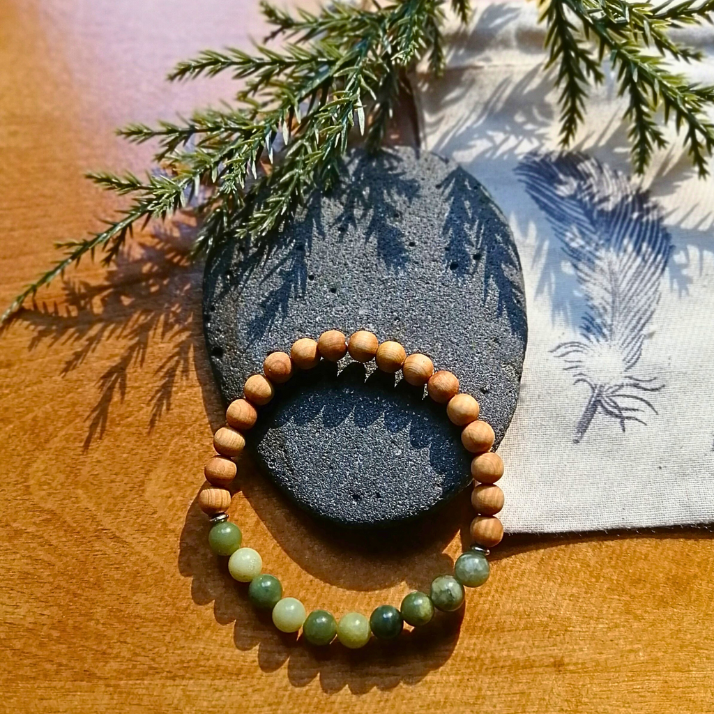 Healing Bracelet - Canadian Jade & West Coast Cedar Wood (small beads)