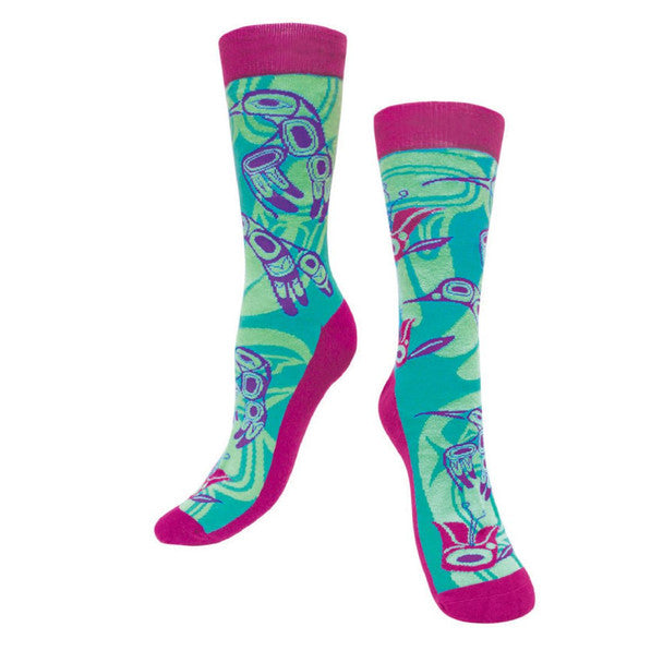 Colorful socks with a pattern on a white background