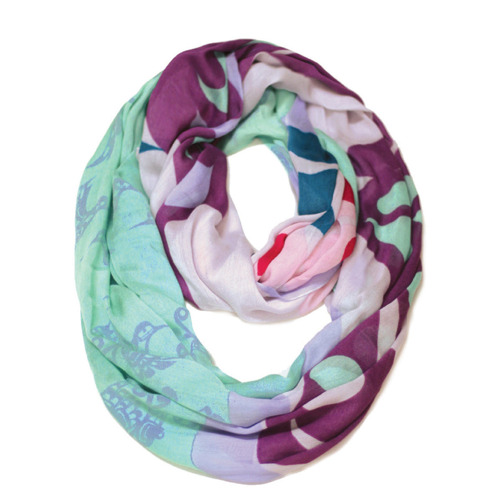 Infinity Scarf - Hummingbird by Francis Dick-Scarf-Native Northwest-[female scarves]-[fashion women scarves canada]-[native indigenous design bc canada]-All The Good Things From BC