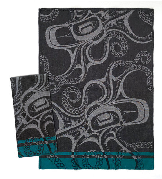 Jacquard-Woven Cotton Tea Towel - Octopus (Nuu) by Ernest Swanson (Stlaay hlang'laas)