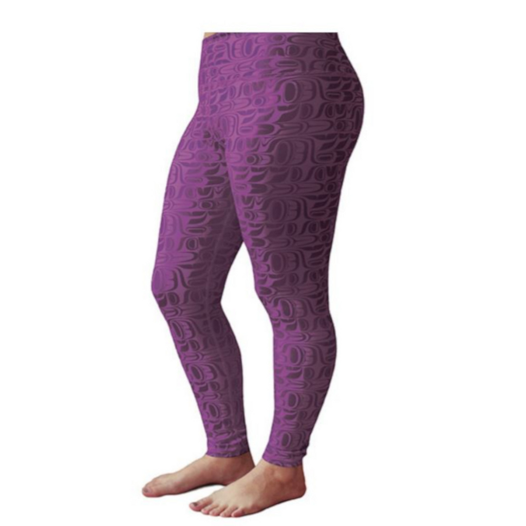 Women's Leggings - Pacific Formline by Paul Windsor (Purple)-Leggings-Native Northwest-[best womens leggings bc canada]-[native design leggings]-[authentic indigenous design leggings]-All The Good Things From BC