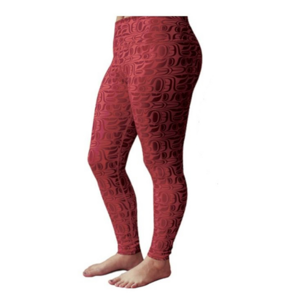 Women's Leggings - Pacific Formline by Paul Windsor (Red)-Leggings-Native Northwest-[best womens leggings bc canada]-[native design leggings]-[authentic indigenous design leggings]-All The Good Things From BC