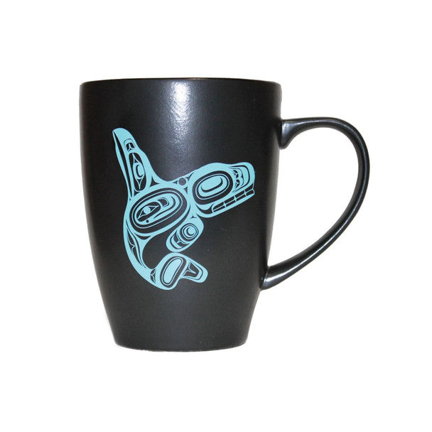 Matte Black Ceramic Coffee Mug 14 oz - Whale by Ernest Swanson